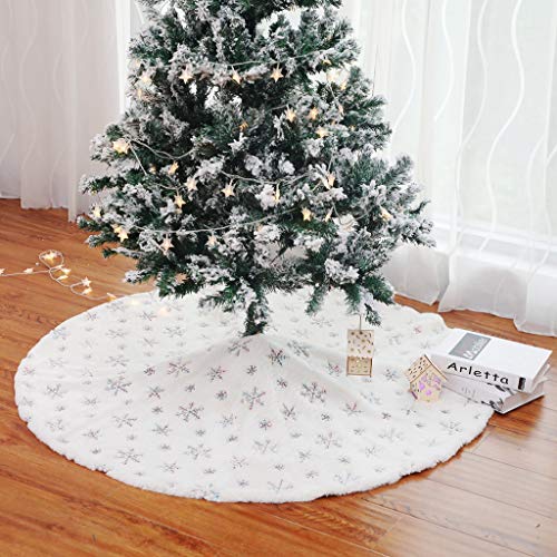 Christmas Tree Skirt 30/36/49 inches Xmas White Tree Skirts Snowflake Embroidery for Christmas Decorations Holiday Party 198 Silver 78