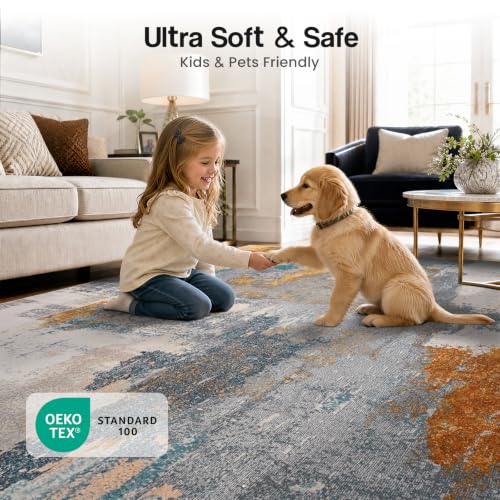 Washable Area Rug 6x9, Non-Slip Low Pile Abstract Multicolor
