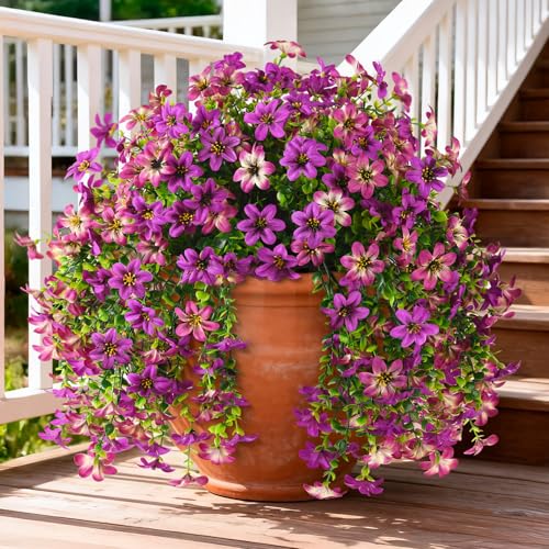 INQCMY Artificial Flowers for Outdoor Faux Hanging Plants Spring Outside Decoration,2Bundles Fake Silk Flowers Realistic Outdoor Flowers No Fade UV Resistant Porch Patio Window Yard Balcony Decor