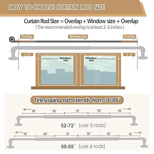 OLV Curtain Rod 36 to 91 Inch, Black Industrial Curtain Rods for Windows, 1 Inch Diameter Blackout Wrap Around Heavy Duty Window Treatment Rod for Bedroom, Living Room, Easy Installation