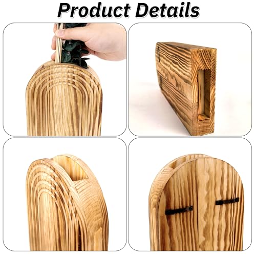 Set of 2 Wooden Vases with Pampas Grass and Eucalyptus – Boho Decor for Living Room, Modern Farmhouse Entryway or Bathroom, Rustic Art for Home Decoration