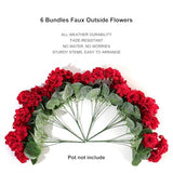 6 Bunches UV Resistant Red Artificial Flowers Geraniums – Lifelike Silk Fake Flowers for Outdoors | No Fade, No Watering, Full & Bigger Heads for Garden, Patio, Balcony, Porch Decor