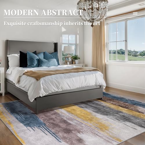 4x6 Area Rugs for Living Room, Modern Abstract Washable Rug Yellow