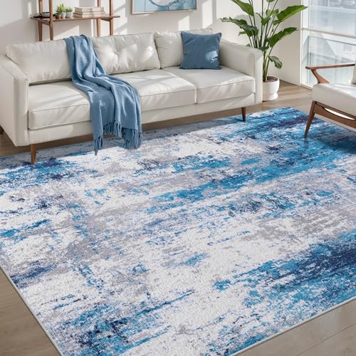 5x7 Area Rugs for Living Room, Modern Abstract Washable Carpet Blue