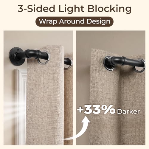 Blackout Industrial Curtain Rods for Windows, 1 Inch Pipe Wrap Around Indoor/Outdoor Room Divider Curtain Rods, 72-144 Inch, Black