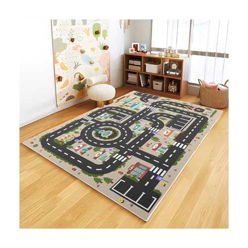 Analog ABC Kids Rug Playroom Car Play Mat City Life Road Rug for Cars Fun City Map for Carpet for Bedroom Boys (31 * 47 inches, Evening City)