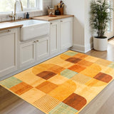 Modern Geometric Washable Large Entryway Rug Indoor, 3x5 Orange