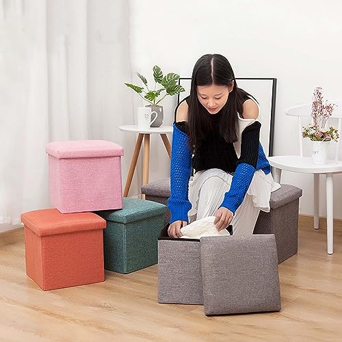 Foldable Upholstered Pouf Storage Ottoman Small Stool for Living Room Footrest with Container Cozy Bench for Sofa Bedroom Home Decor (H 48x30x30cm)