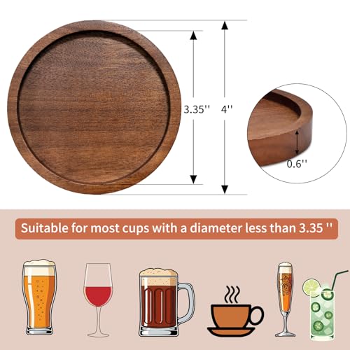 Wood Drink Coasters with Holder, Set of 4, Natural Absorbent Wooden Coasters for Drinks, Modern – detail view