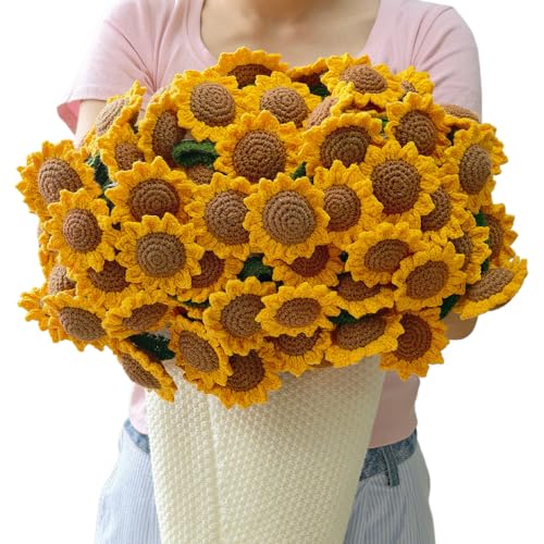 Crochet Sunflower Bouquet Blanket, Handmade Flower Blankets, 59 Inch Round Floral Knitted Gifts for Mother's Day, Birthday, Teacher, Friend, Home Decor, Sofa（Finished Product）