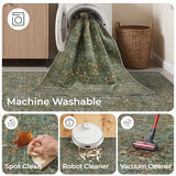 2x6 Runner Rug, Green Floral Rug for Entryway, Moynesa Washable Kitchen Rugs with Rubber Backing, Thin Soft Botanical Runners for Hallways, Bedroom, Laundry, Bathroom(2'x6', Dark Green)