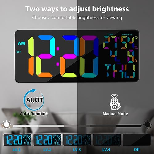 [Oversized] 18" Digital Wall Clock Large Display, 11 RGB Color Changing Large Digital Wall Clock with Remote, Date, DST, Temperature, Auto Brightness Digital Alarm Clock for All Spaces Use