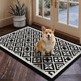 Indoor Door Mat, Absorbent Muddy Mats for Dogs, Low-Profile Entrance Welcome Mat with Non-Slip Rubber Backing, Washable Runner Carpet for Hallway,Entryway,Kitchen (Black 32x48in)