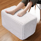 Rectangular Pouf Ottoman, Stuffed Floor Pouf with Foam Chunk Filling, Soft Coral Fleece Furry Foot Rest Stool, Multi-Use Ottoman for Living Room, Wide Stripe Boho Decor, White