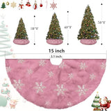 Spring Easter Mini Pink Faux Fur Tree Skirt, 15'' Small Pink Tree Rug with Silver Snowflake, Fluffy Furry Decorations for Pencil Slim Tabletop Tree