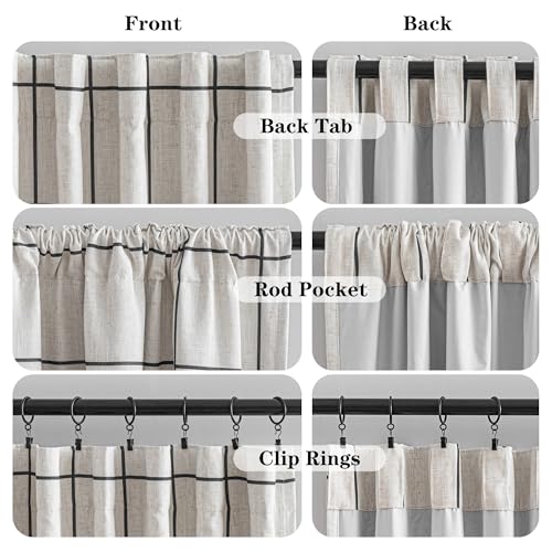 MYSKY HOME 100% Blackout Plaid Farmhouse Linen Curtains 84 Inch Long 2 Panels Set for Living Room Double Layer Windowpane Drapes Thermal Insulated Privacy Protection Rod Pocket Back Tab, 52" W, Black