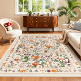 nesrt Fantasy Fox Area Rugs for Living Room 5x7ft Non Slip, Botanical Animal Print Bedroom Rugs, Washable Forest Jungle Floor Carpet for Dining Room Nursery Playroom (Beige)