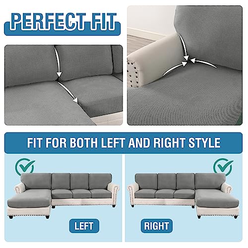 H.VERSAILTEX 2025 New Sectional Couch Covers 8 Pieces Stretch Sofa Covers for Sectional Sofa Set Separate L Shaped Couch Cover for Both Left/Right Couch (Seat and Back: 1 Chaise + 3 Sofa, Dove)