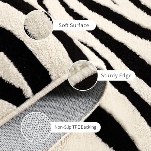 YIHOUSE 5×7 Ft Area Rugs for Living Room: Modern Washable Rug - Abstract Black and Cream White Rug for Bedroom Dining Room Office Playroom Nursery Home Decor - Nonslip Non-Shedding Striped Rugs