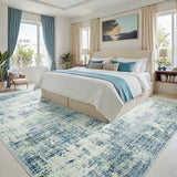 10x14 Washable Area Rug for Living Room Bedroom: Non-Slip Modern Blue Gray