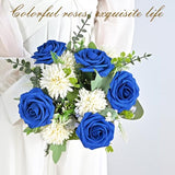 BLEUM CADE 16Pcs Artificial Flowers Fake Roses with Stems, Royal Blue Boxed Foam Roses for DIY Bouquets Centerpieces Wedding Party Arrangement Bridal Shower Decor