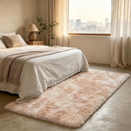 Shag Runner Rug for Bedroom Living Room 3x7 Upgrade Non-Slip Fluffy Soft Bedside Rugs,Mottling Camel Shaggy Carpet for Livingroom Dorm Home Decor Aesthetic