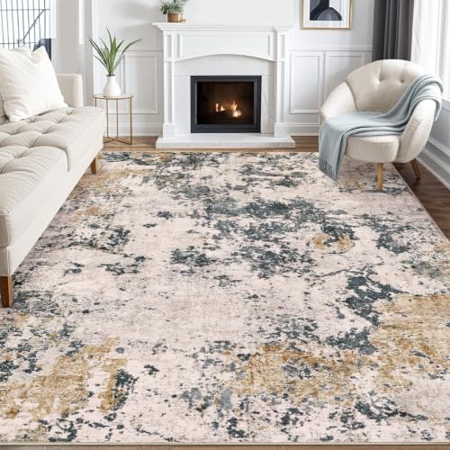 10x12 Area Rugs Living Room Abstract Washable Rug, Grey Gold
