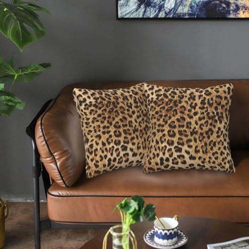 Leopard Print Pillow Covers 18x18 in Couch Cheetah Print Pillow Case Sets of 2 Modern Decorative Square Throw Pillows for Home Living Room Bedroom Bed Cushion Outdoor