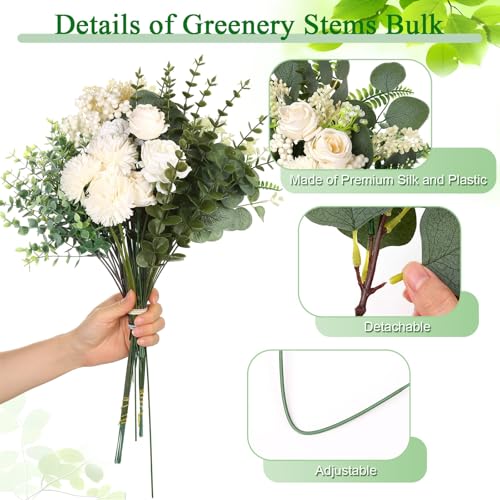 Dexpinzo 120 Pcs Mixed Artificial Eucalyptus Stems Flowers Bulk, 15 Kinds | Fake Silver Dollar Eucalyptus Faux Silk Greenery Leaves for Wedding Centerpieces Vase Bouquets Floral Arrangement Home Decor