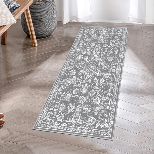 Pauwer Washable Entryway Rug 2x4, Non Slip Door Mat Small Area Rug, Gray