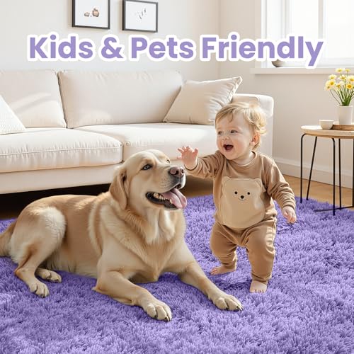 6x9 Fluffy Shag Area Rugs for Living Room Bedroom: Soft Plush Carpet Purple