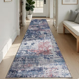 Sasttie 2x12 Runner Rug, Modern Abstract Hallway Carpet, Pink & Blue
