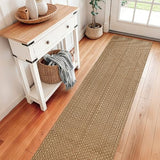 Tan Brown Boho Faux Jute Runner Rug 2x10 ft,Braided Farmhouse Non Slip Rug
