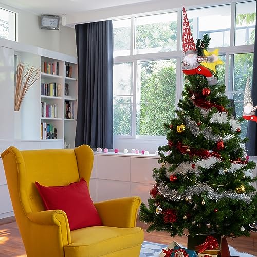 Christmas Tree Topper Gnomes Decorations,22 Inch Handmade with Lighted Star | Gnome Tree Topper Remote Control Lighted Star Lighted Multi-use Xmas Ornament for Home Wine Bottle, Curtain, handrail