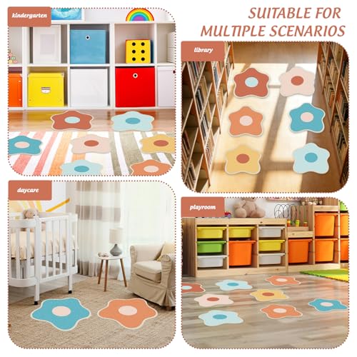 JarThenaAMCS 12 Pcs Boho Flower Classroom Carpet Kids Sitting Floor Seats Back to School Mats Non-Slip Colorful Floral Rugs for Group Activity Learning Play Areas, 13 x 13 Inch