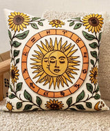 Embroidered Throw Pillow Cover 20x20 Inch, Sunflower Moon