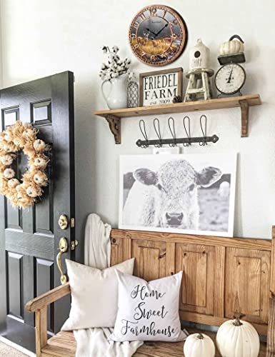 WANGIRO Round Wall Clock Farmhouse Plastic Deer Clock Battery Operated Silent Non-Ticking Rustic Clock 12 Inch for Home Kitchen Living Room Bedroom Office Decor (Antique Copper)