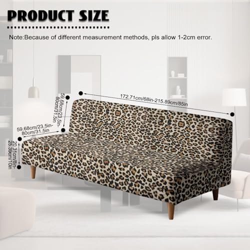 Leopard Print Easy-Going Stretch Futon Slipcover Armless Futon Bed Cover Furniture Protector Without Armrests with Elastic Bottom for Kids
