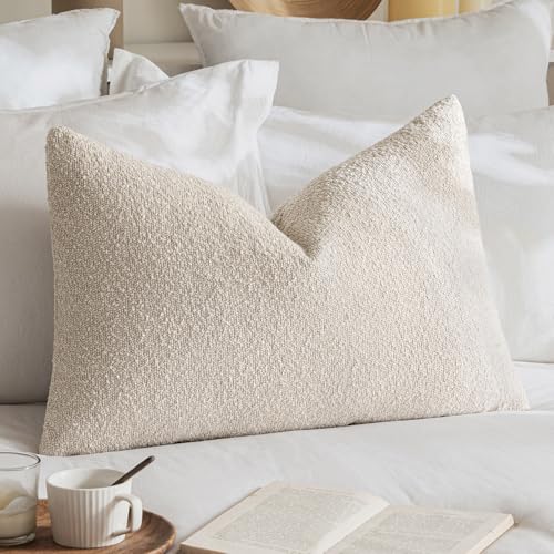 MIULEE Textured Boucle Lumbar Pillow Cover for Bed 16x24 Beige