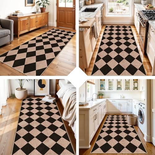3x6 Kitchen Runner Rug Washable: Non Slip Diamond Pattern Faux Jute Rugs