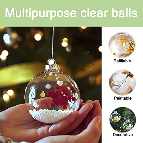 16 pcs Hanging Clear Plastic Fillable Ornaments, 2.36" DIY Christmas Balls Craft Ornaments for Christmas Tree, Halloween and Wedding Birthday Party Decorations, Creative Gifts (60 mm)