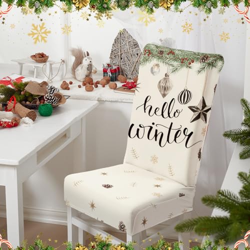 Ganeen 6 Pcs Christmas Chair Covers Merry Christmas Chair Back Cover Stretch Xmas Seat Protector Washable Xmas Dining Seat Protector Slipcover for Dining Room Kitchen Holiday Party (Pine Cone Style)