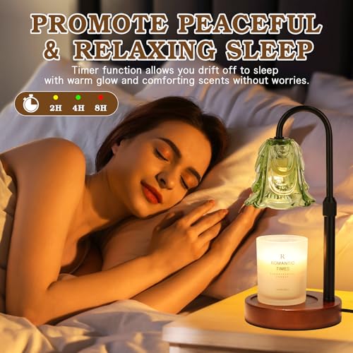 Small Candle Warmer Lamp with Timer, Adjustable Green Lamp Warmer for Jar Candles, Unique Women Gifts for Birthday, Dimmable Candle Heater, Mothers Day Gifts, Cute Wax Warming Light with Wood Base