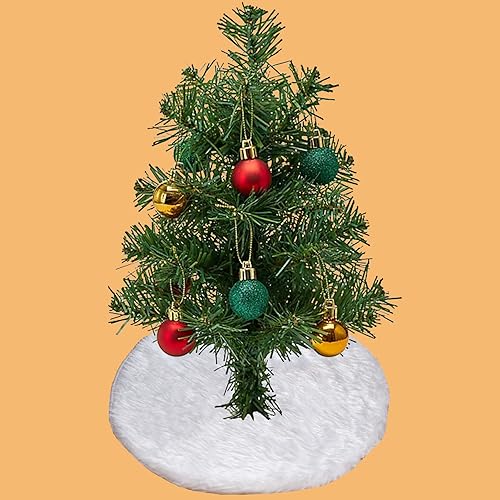 Christmas Tree Skirt Decoration 15" Mini Plush White Faux Fur Xmas Tree Skirt Decorations for Christmas Party Holiday Deco
