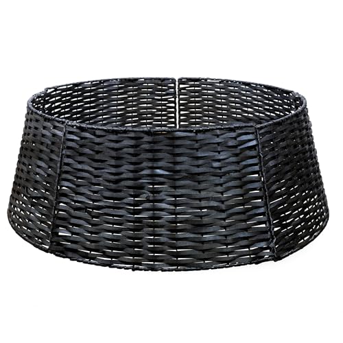 AuldHome Design Wicker Christmas Tree Collar (Black, 29-Inch), Real Wood Basket Weave Large Willow Tree Skirt