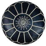 Genuine Leather Moroccan Ottoman Unstuffed Round Pouf - Black Color