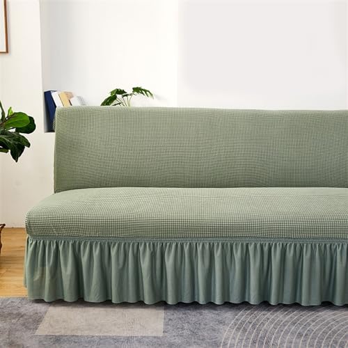 XJHKG Armless Sofa Bed Cover, Elastic Fitted Full Folding Futon Slipcover with Skirt(Color:Green,Size:Large)