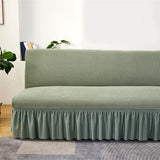 XJHKG Armless Sofa Bed Cover, Elastic Fitted Full Folding Futon Slipcover with Skirt(Color:Green,Size:Large)