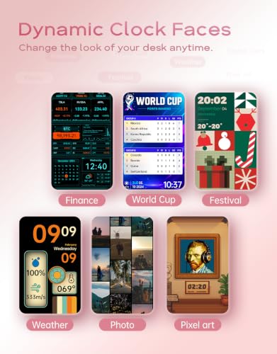 Divoom Times Frame Smart Desk Clock Display with Custom Faces, Pink
