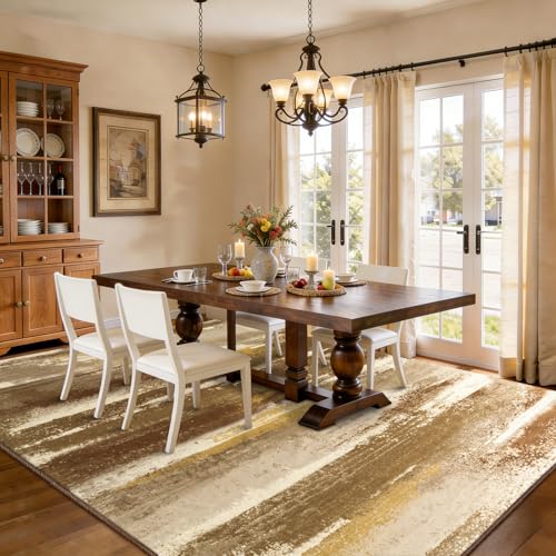 9x12 Area Rugs for Living Room, Brown Modern Abstract Rugs